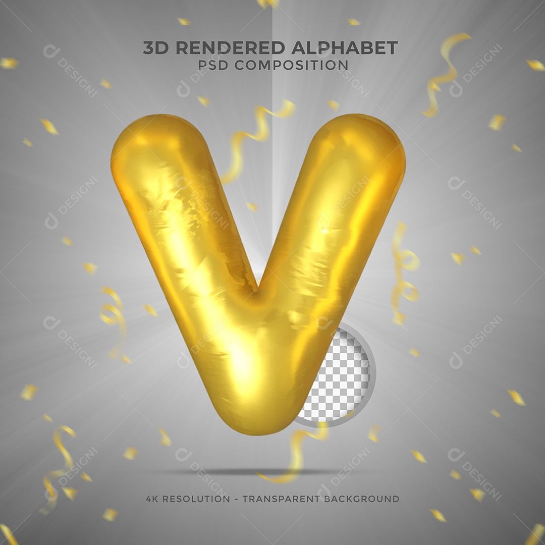 Golden Capital V Letter 3D Illustration PSD