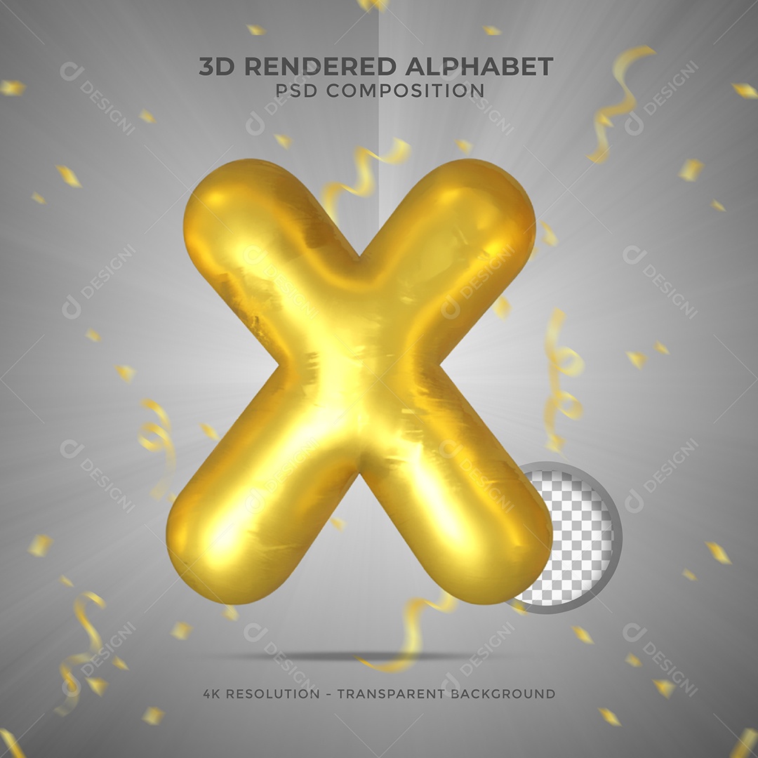 Letra X Maiúscula Dourada Ilustração 3D PSD