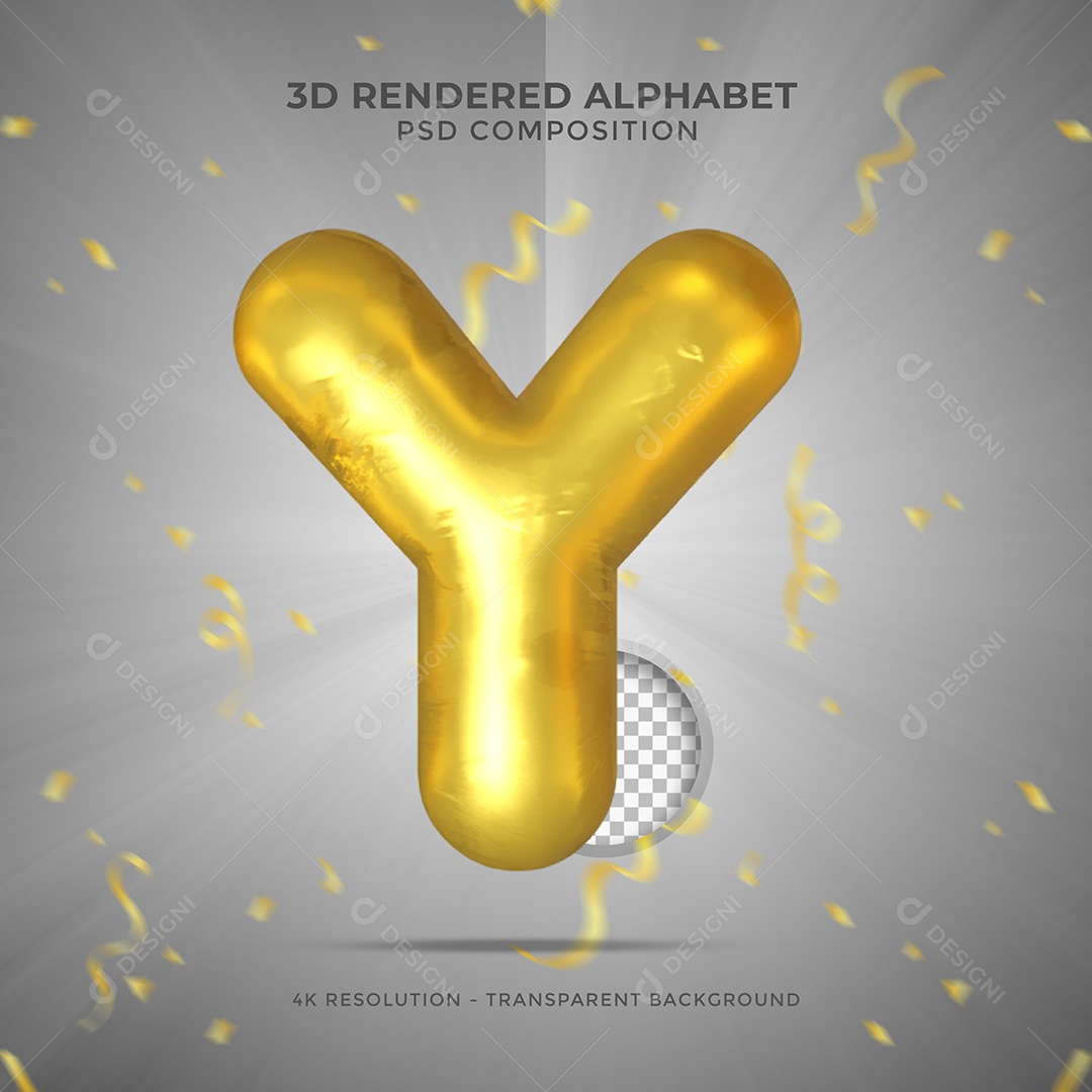 Letra Y Maiúscula Dourada Ilustração 3D PSD