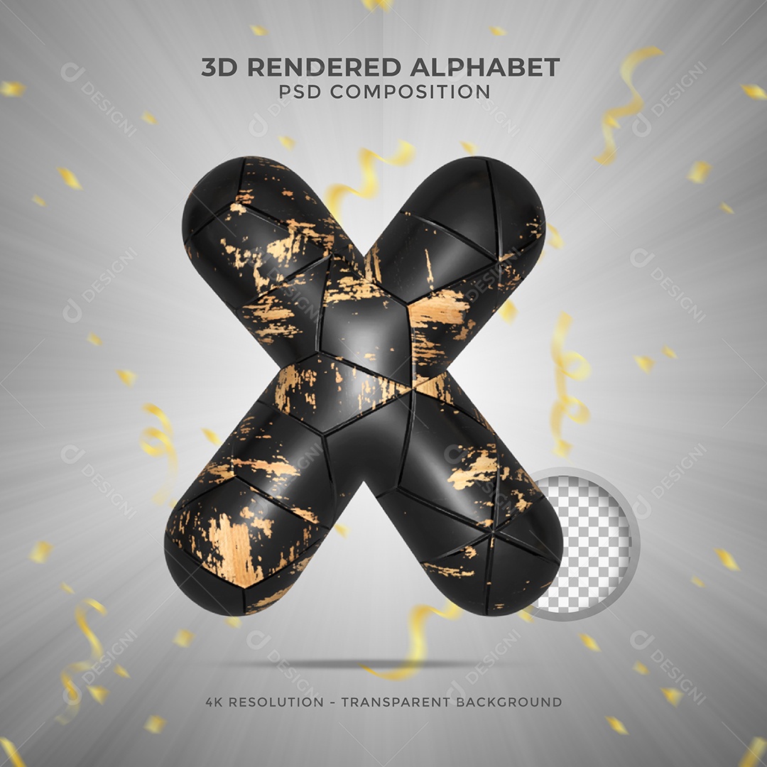 Letra X Maiúscula Preto sujo de tintas Ilustração 3D PSD