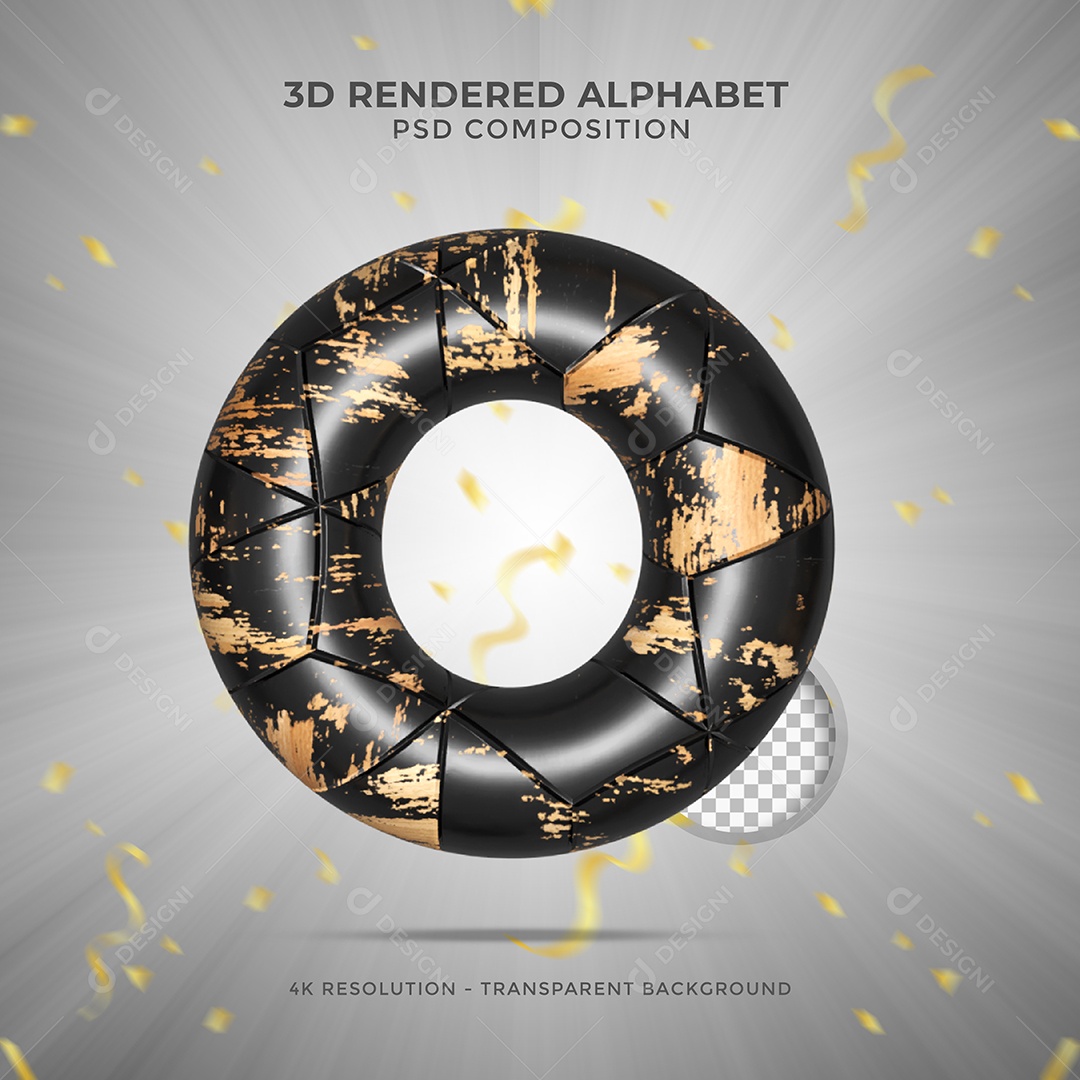 Letra O Maiúscula Preto sujo de tintas Ilustração 3D PSD