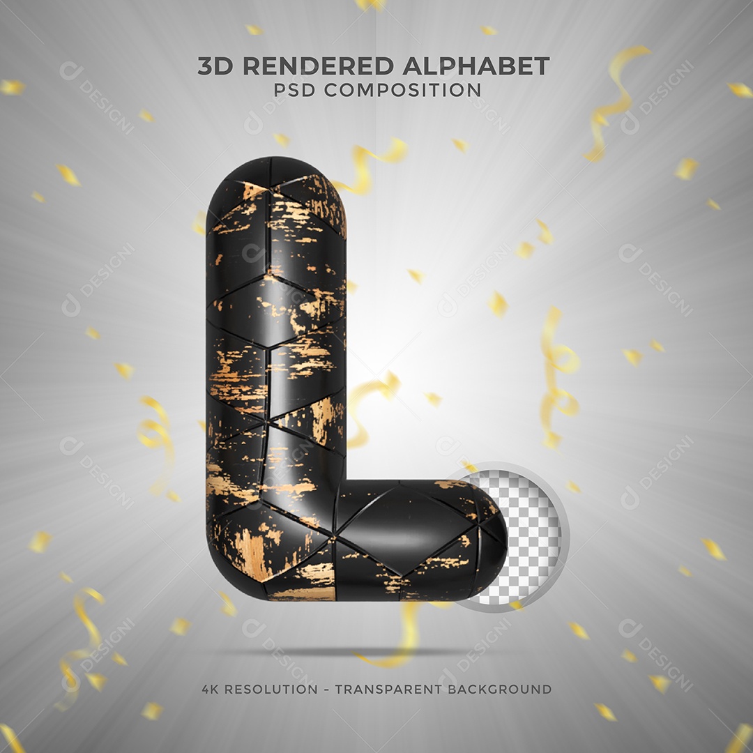 Letra L Maiúscula Preto sujo de tintas Ilustração 3D PSD