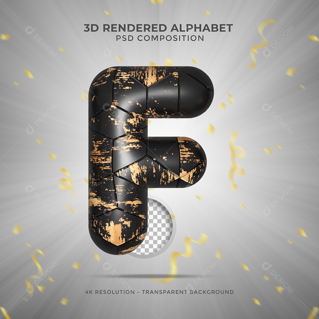 Letter F Uppercase Black dirty with paints 3D Illustration PSD