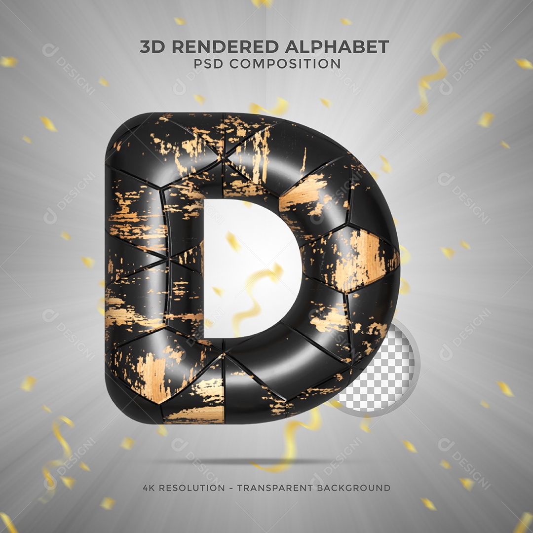 Letra D Maiúscula Preto sujo de tintas Ilustração 3D PSD