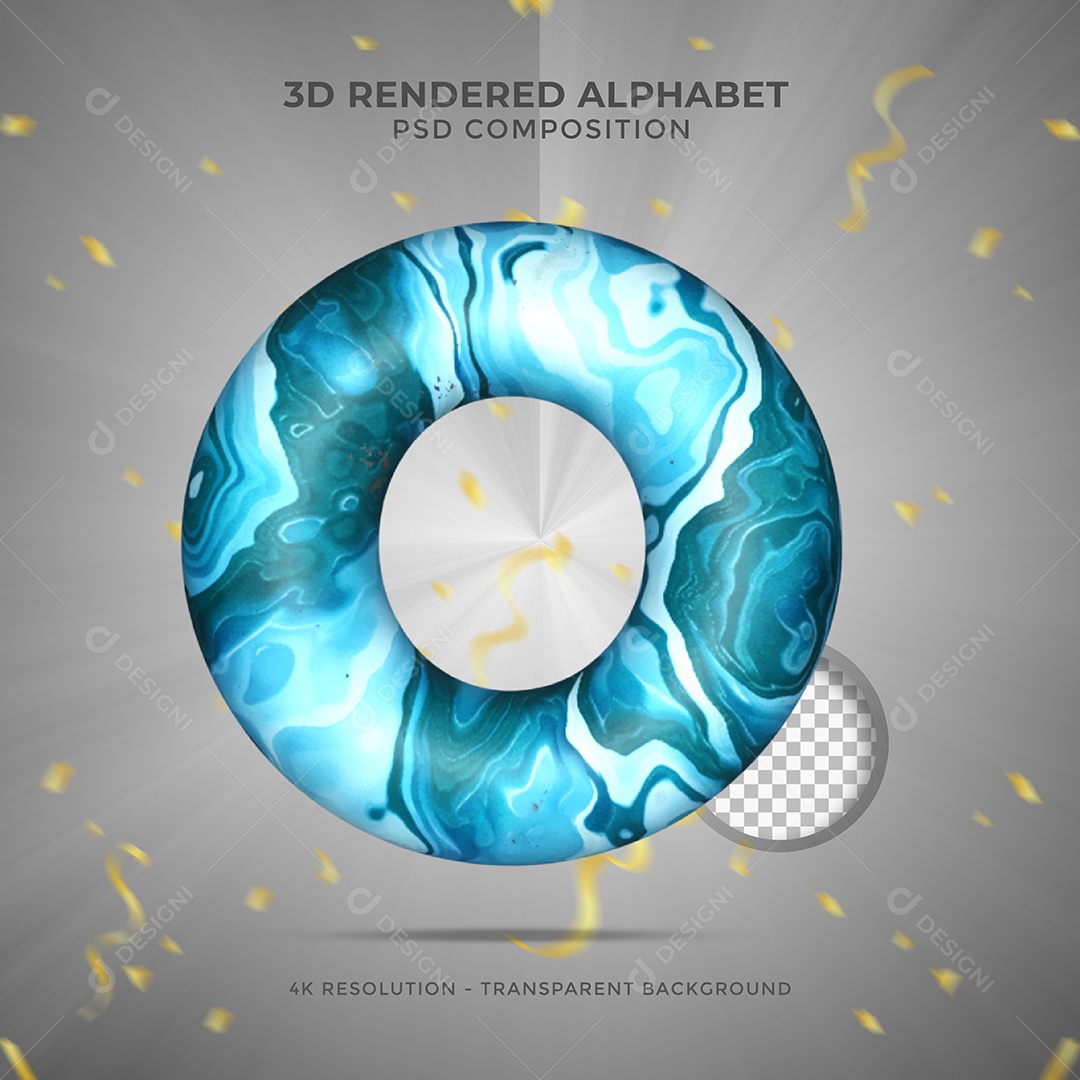 Letra O Maiúscula texturalizada com Água e tinta azul Ilustração 3D PSD