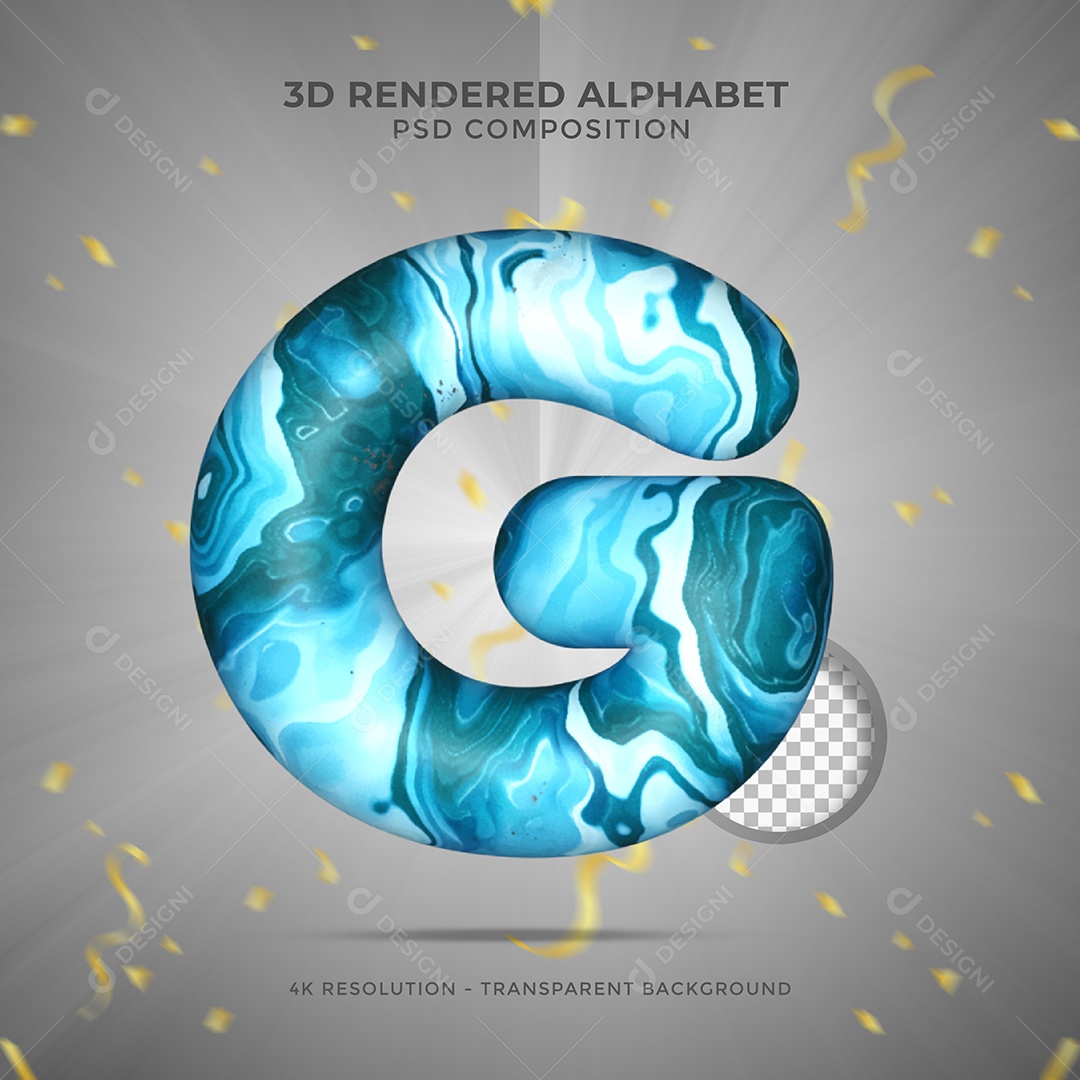 Letra G Maiúscula texturalizada com Água e tinta azul Ilustração 3D PSD