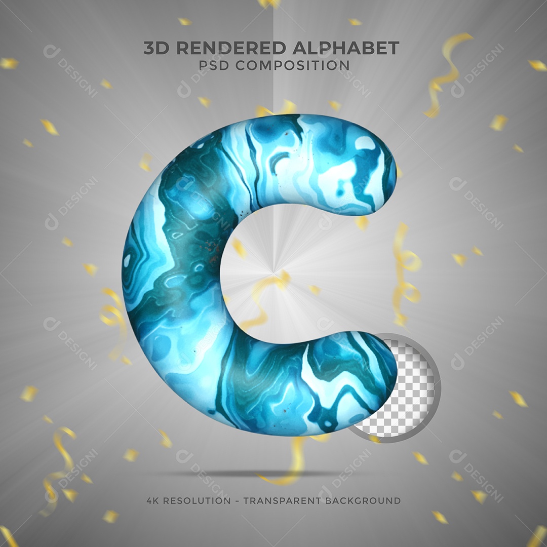 Uppercase letter C textured with water and blue ink 3D illustration psd