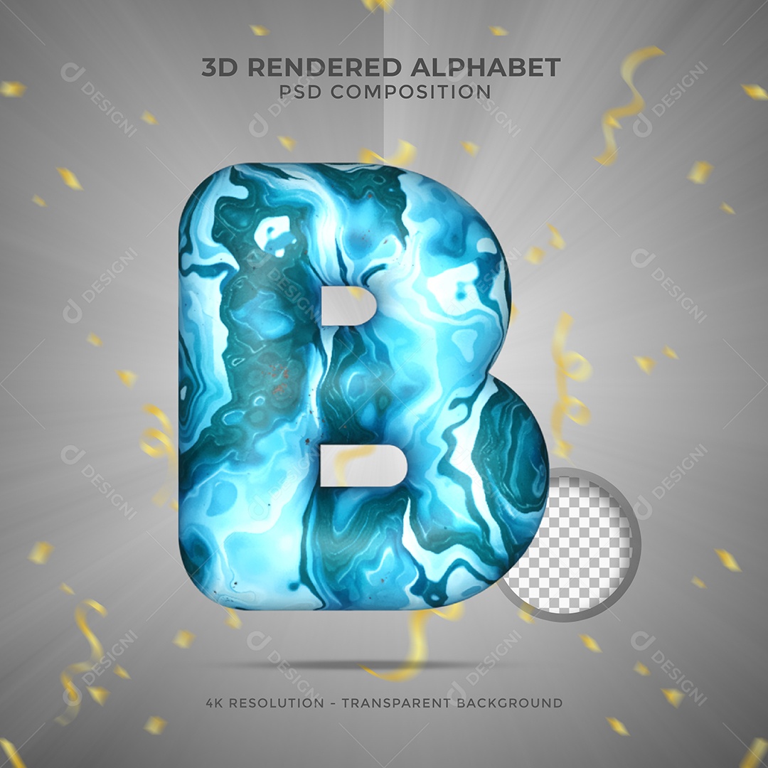 Letra B Maiúscula texturalizada com Água e tinta azul Ilustração 3D PSD
