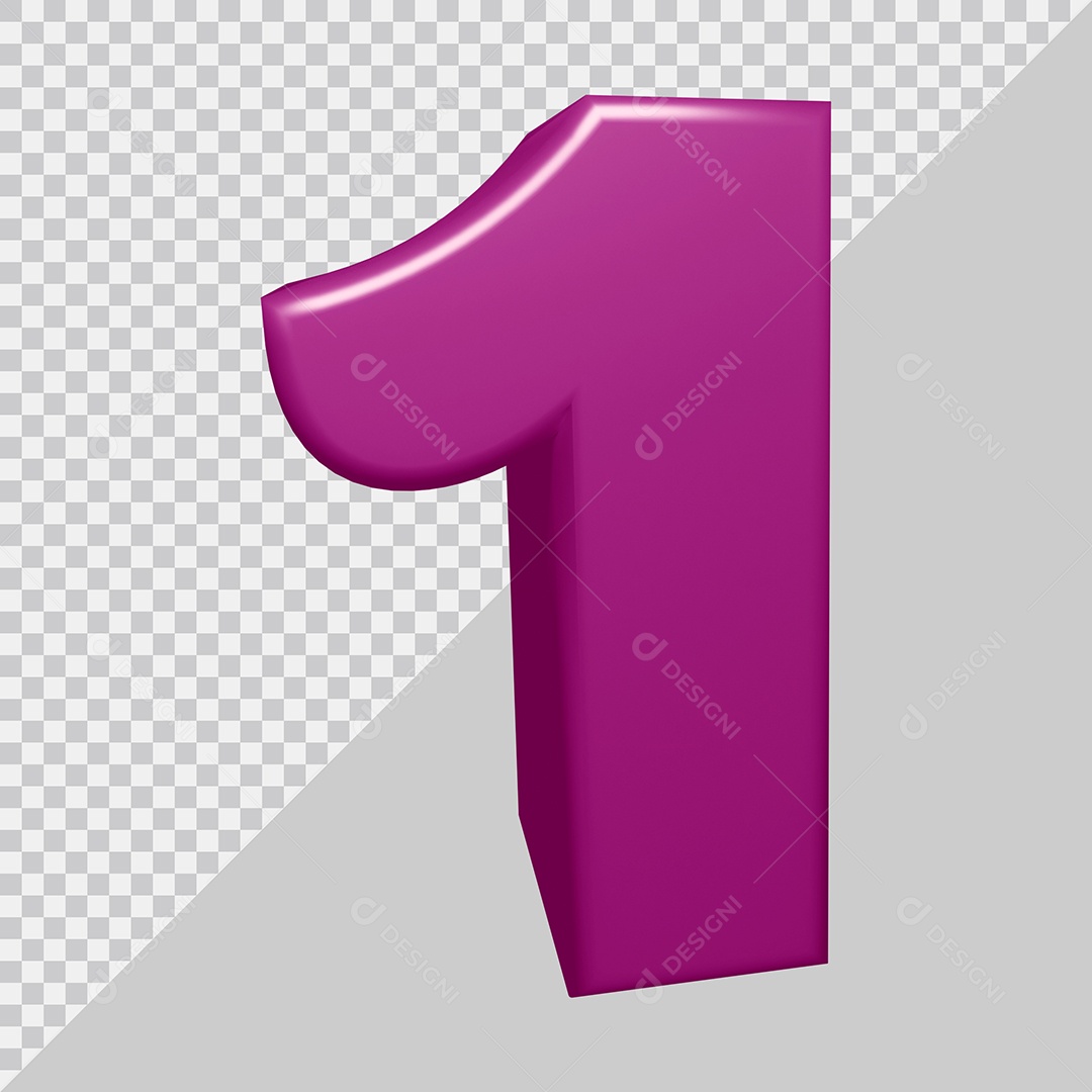 Número 3D 1 Roxo Para composição PSD