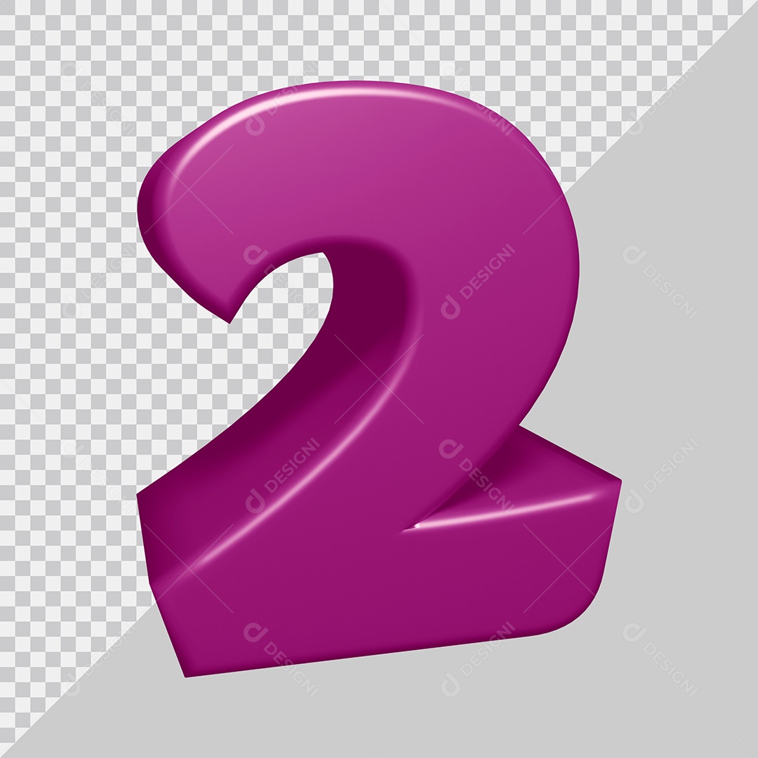 Número 3D 2 Roxo Para composição PSD