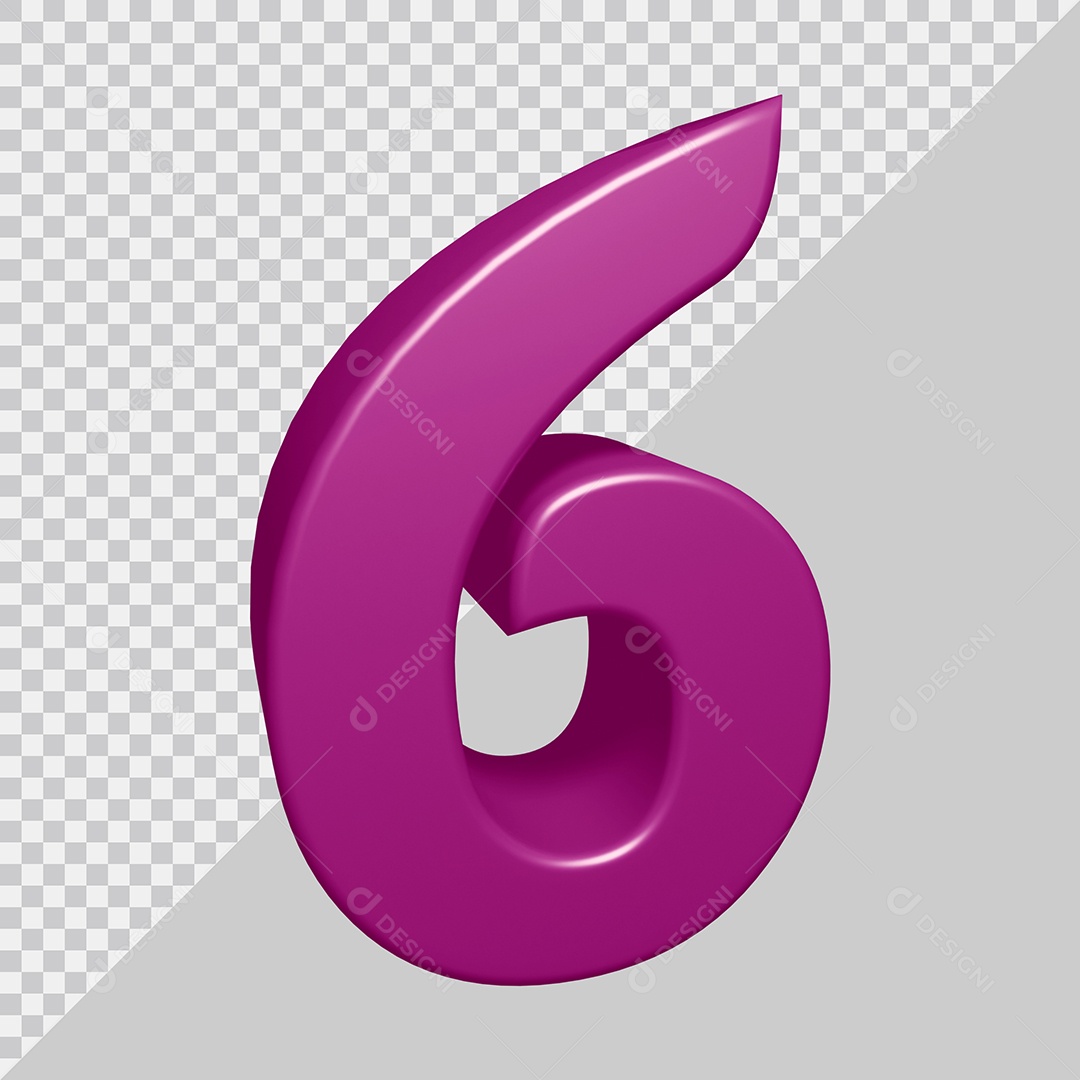 Número 3D 6 Roxo Para composição PSD