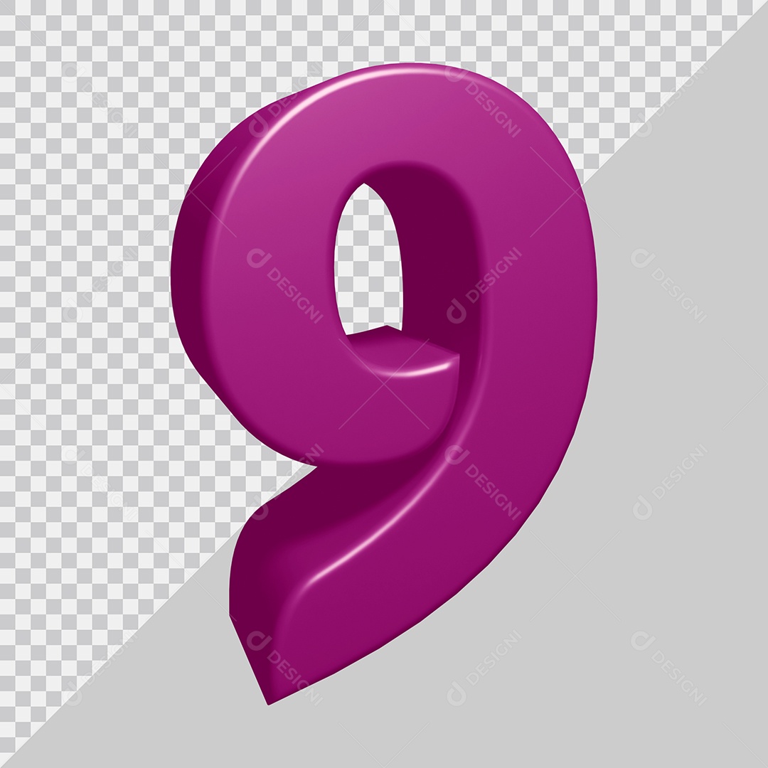 Número 3D 9 Roxo Para composição PSD