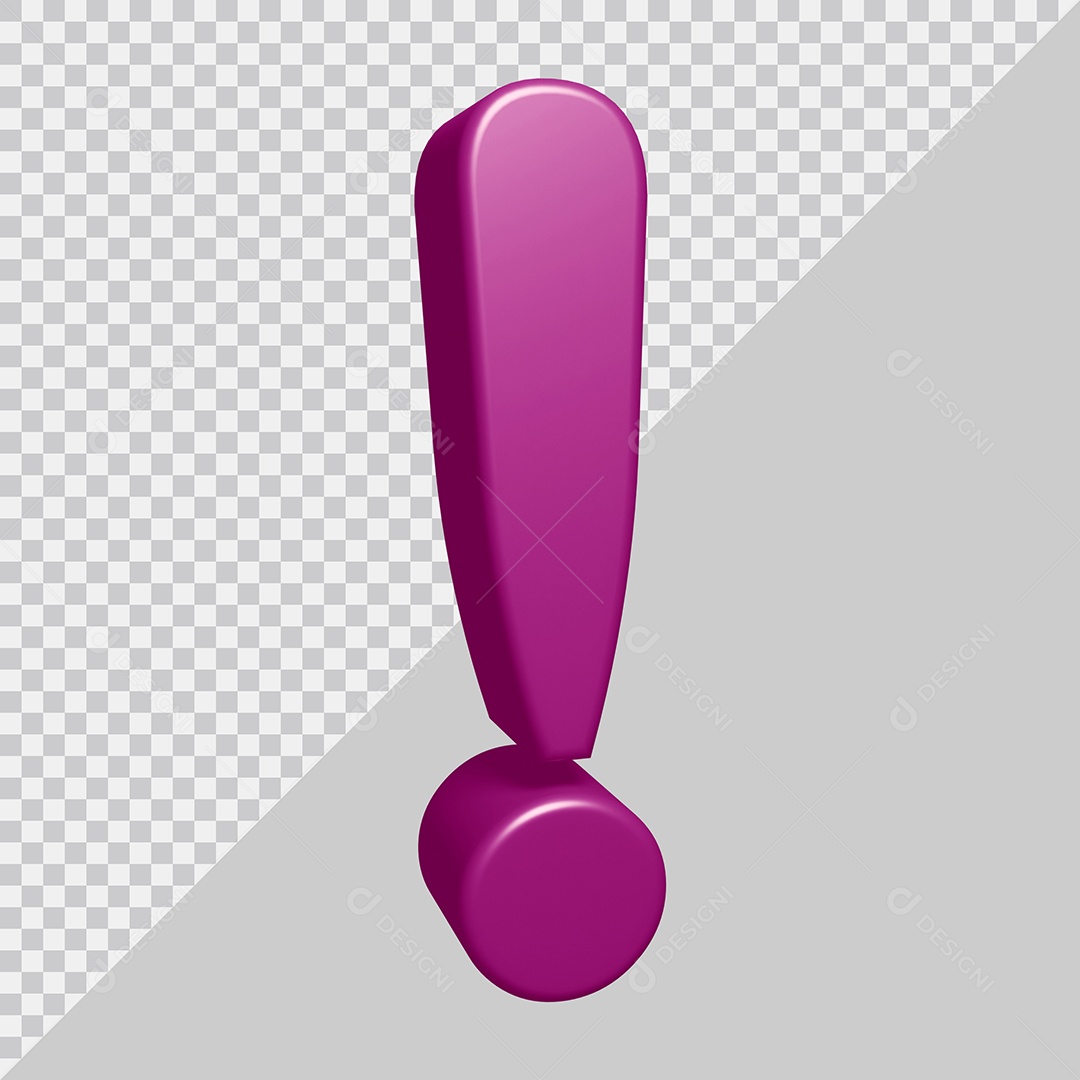 Símbolo de Ponto de Exclamação 3D Roxo Para Composição PSD