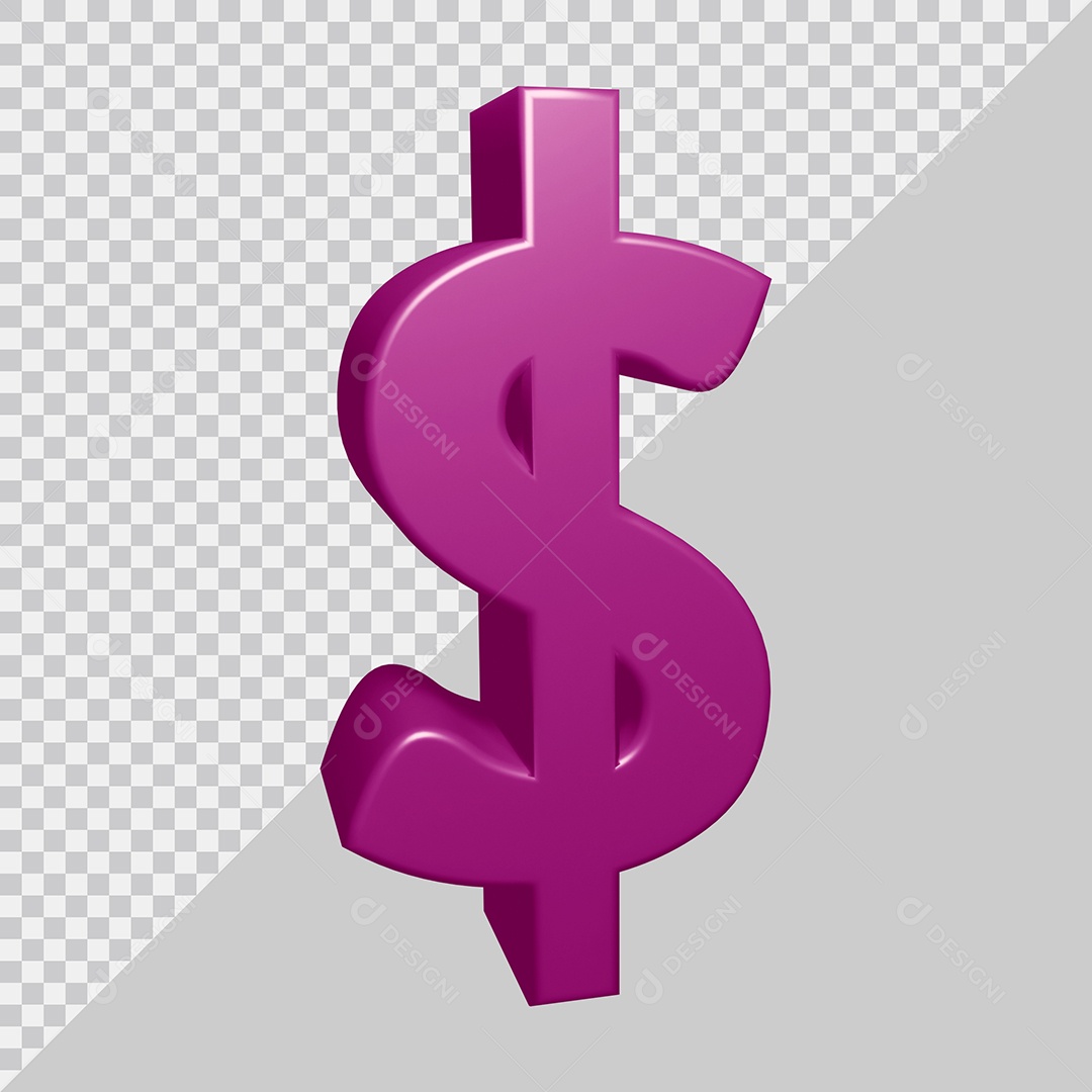 Símbolo do dólar 3D Roxo Para Composição PSD