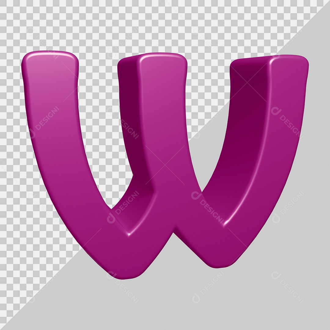 Letra W Maiúscula Roxo Ilustração 3D PSD