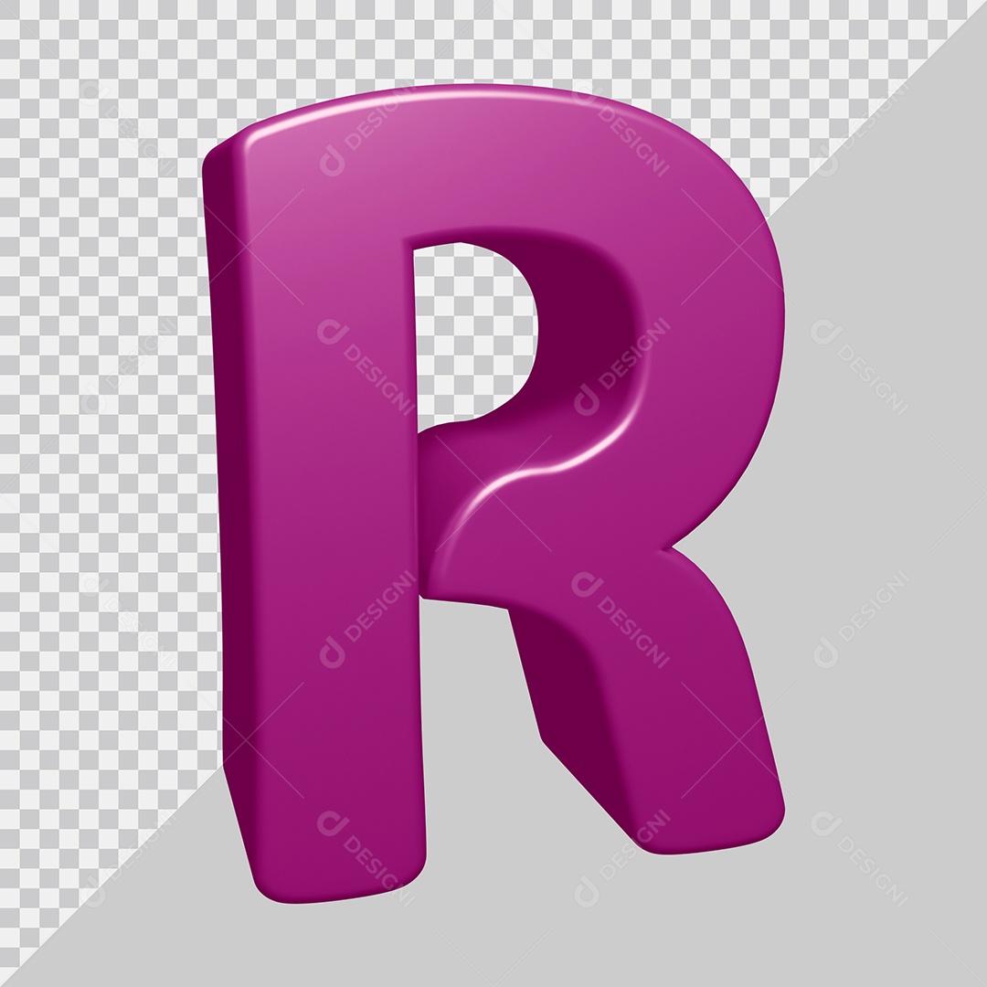 Letra R Maiúscula Roxo Ilustração 3D PSD