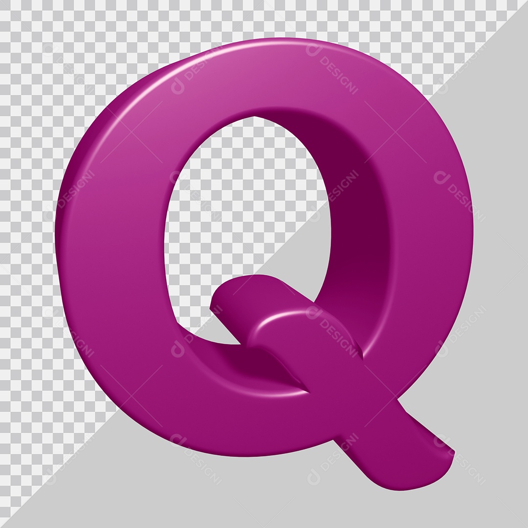 Letra Q Maiúscula Roxo Ilustração 3D PSD