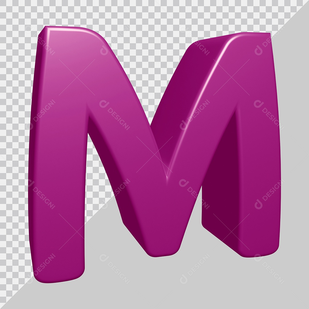 Letra M Maiúscula Roxo Ilustração 3D PSD