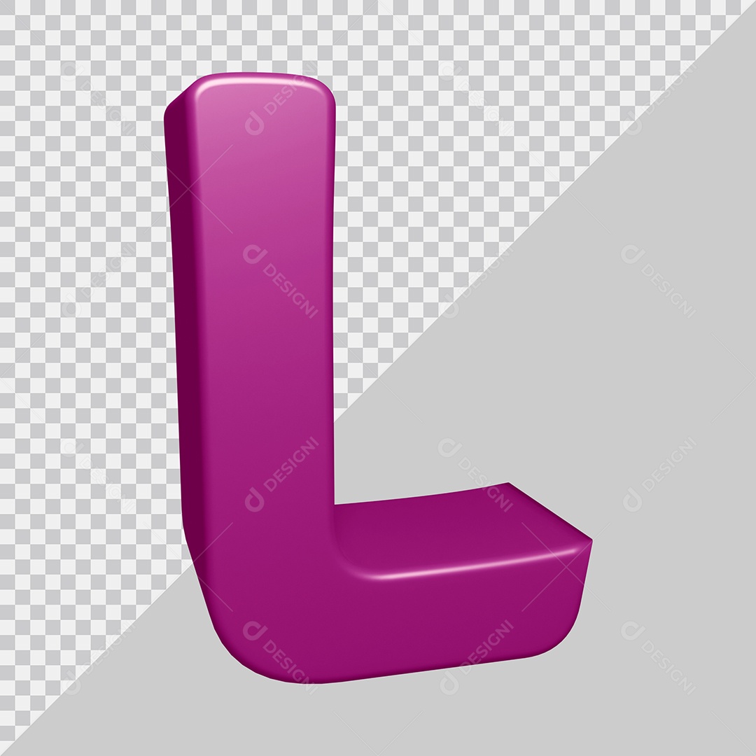 Letra L Maiúscula Roxo Ilustração 3D PSD
