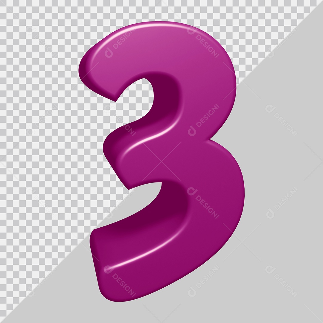 Número 3D 3 Roxo Para composição PSD