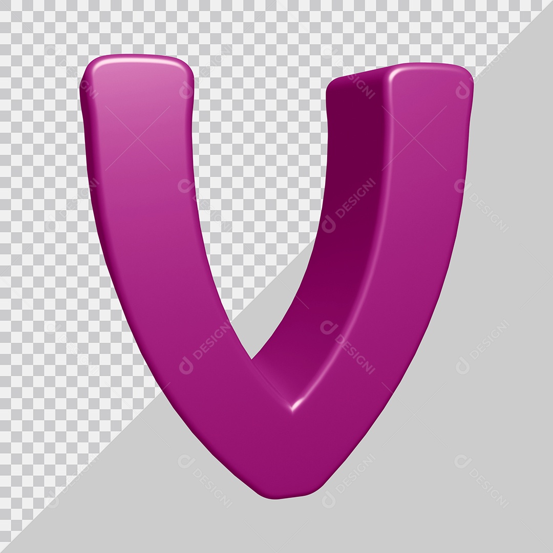 Letra V Maiúscula Roxo Ilustração 3D PSD