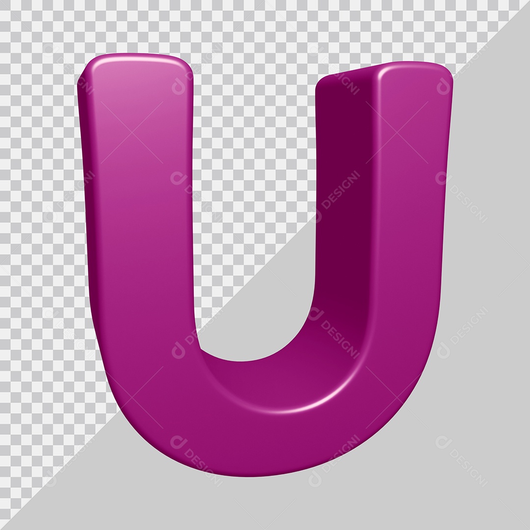Letra U Maiúscula Roxo Ilustração 3D PSD