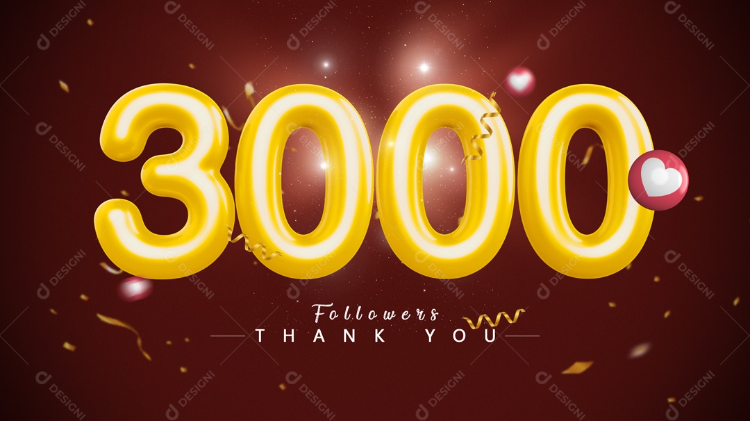 Elemento 3D Para Composições Número 3000 De Seguidores PSD