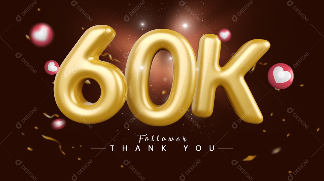 Elemento 3D Para Composições Número 60k Mil De Seguidores PSD