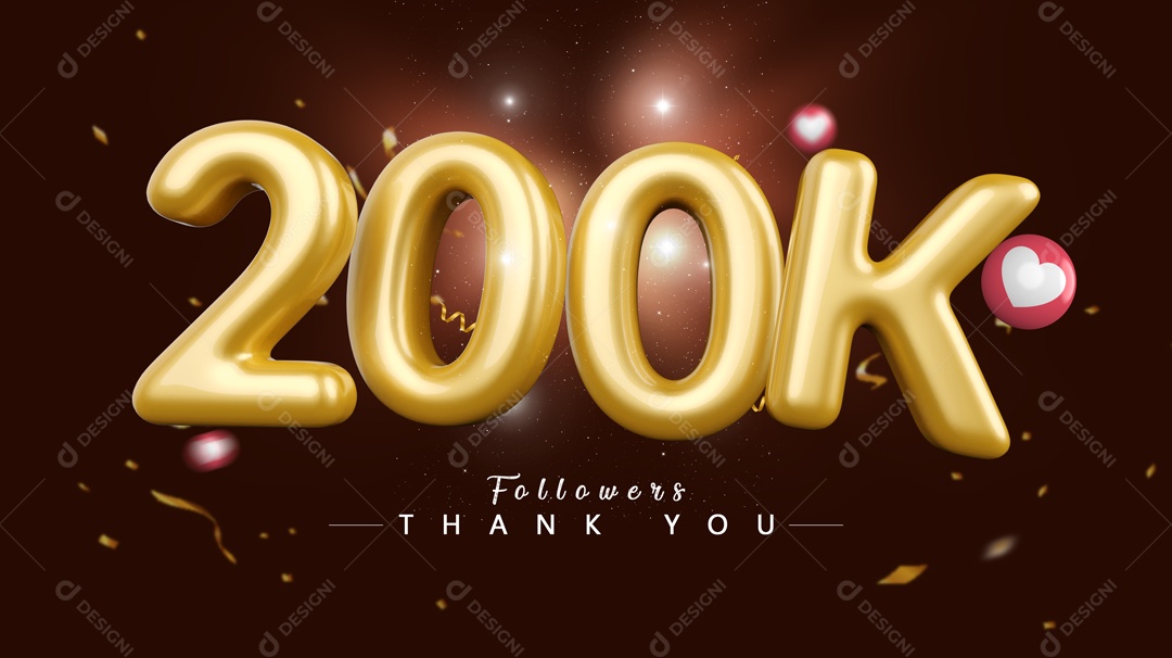 Elemento 3D Para Composições Número 200k Mil De Seguidores PSD