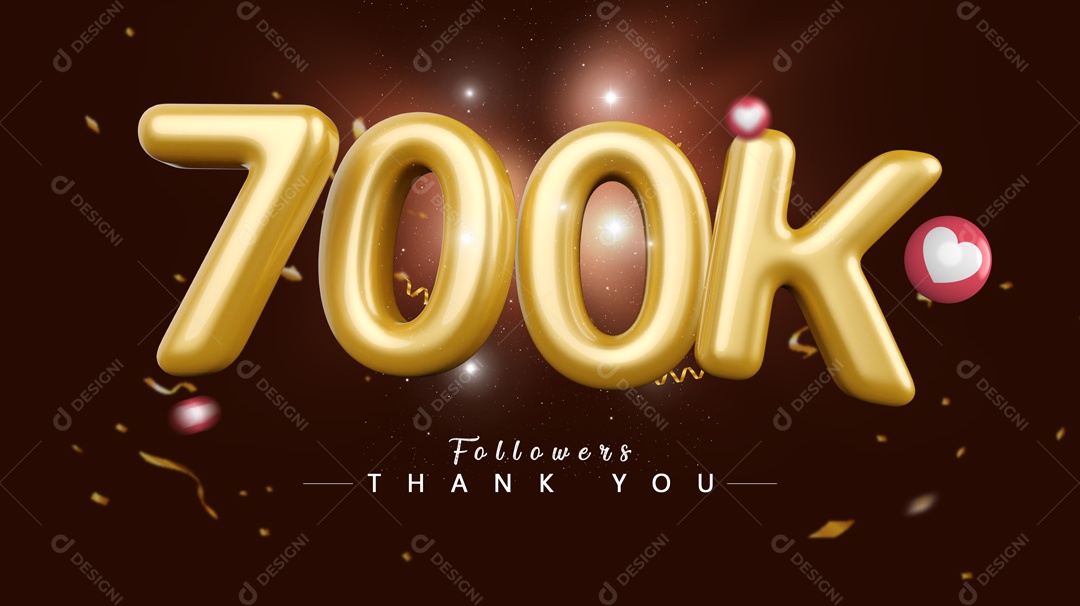 Elemento 3D Para Composições Número 700k Mil De Seguidores PSD