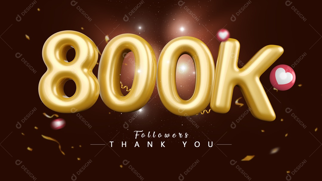 Elemento 3D Para Composições Número 800k Mil De Seguidores PSD
