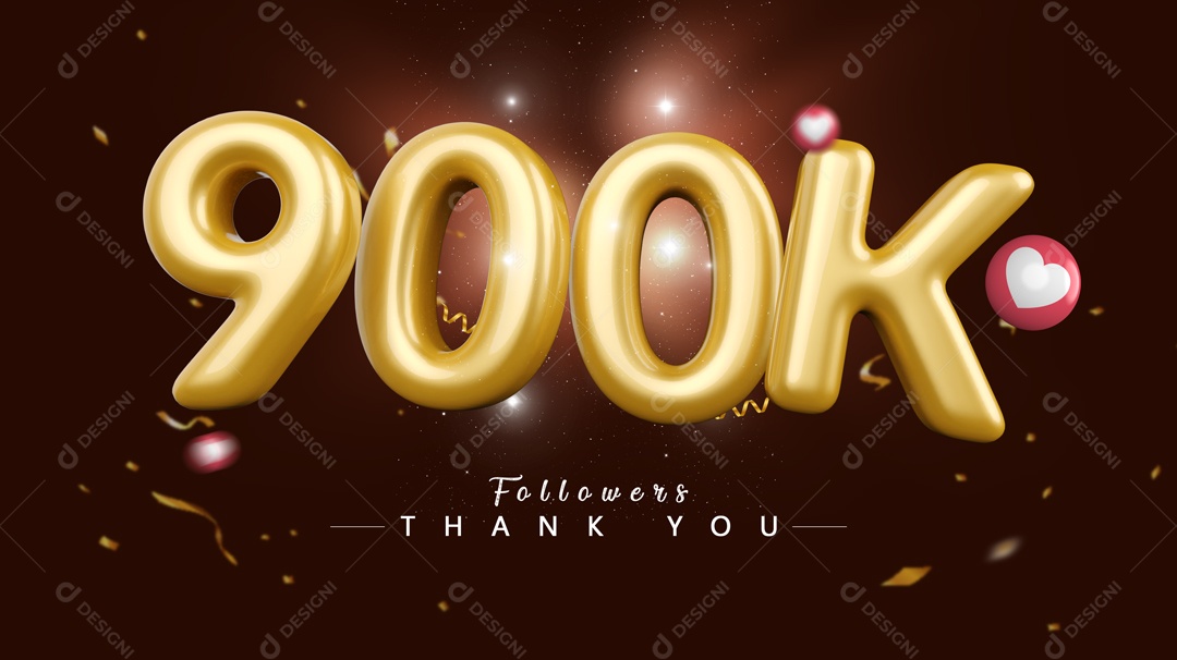 Elemento 3D Para Composições Número 900k Mil De Seguidores PSD