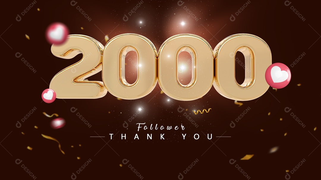 Elemento 3D Para Composições Número 2000 Mil De Seguidores PSD