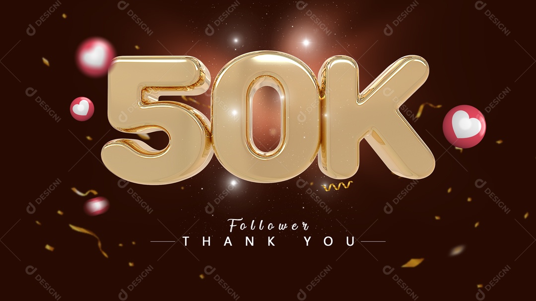 Elemento 3D Para Composições Número 50K Mil De Seguidores PSD