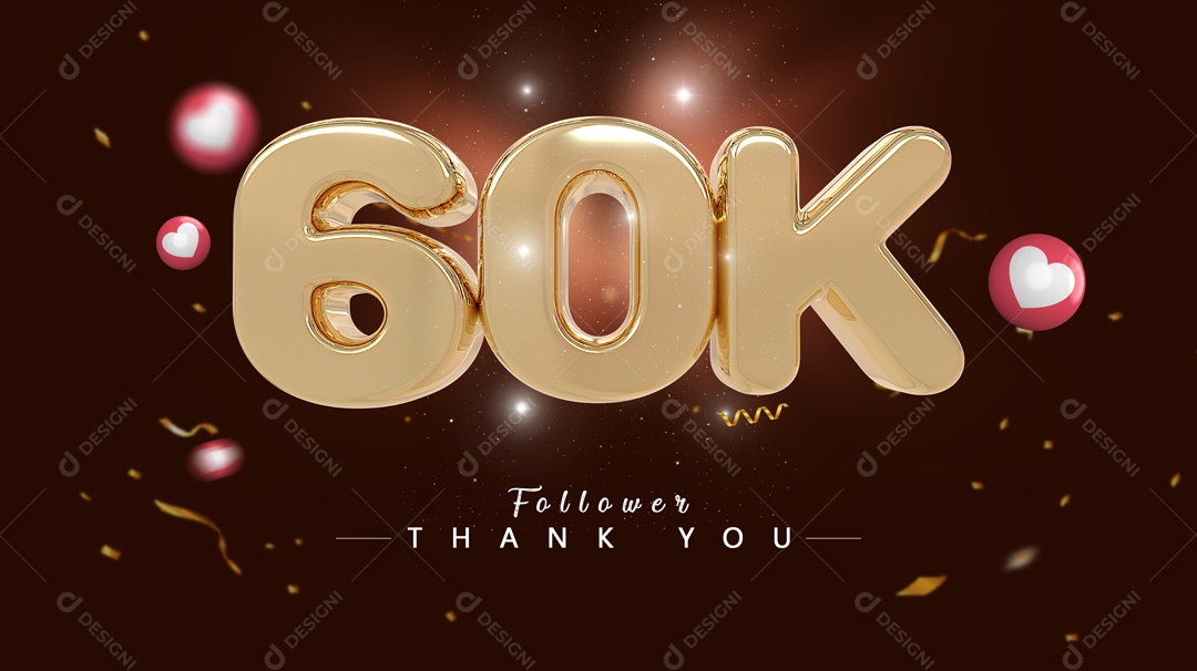 Elemento 3D Para Composições Número 60K Mil De Seguidores PSD