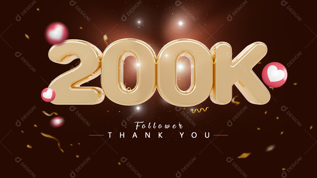 Elemento 3D Para Composições Número 200K Mil De Seguidores PSD