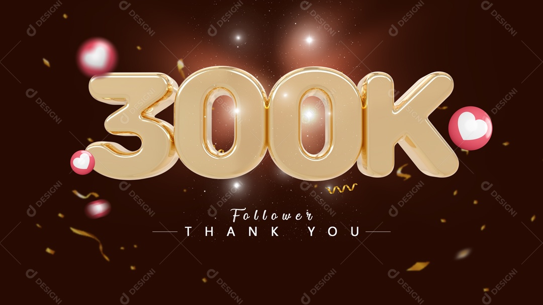 Elemento 3D Para Composições Número 300K Mil De Seguidores PSD