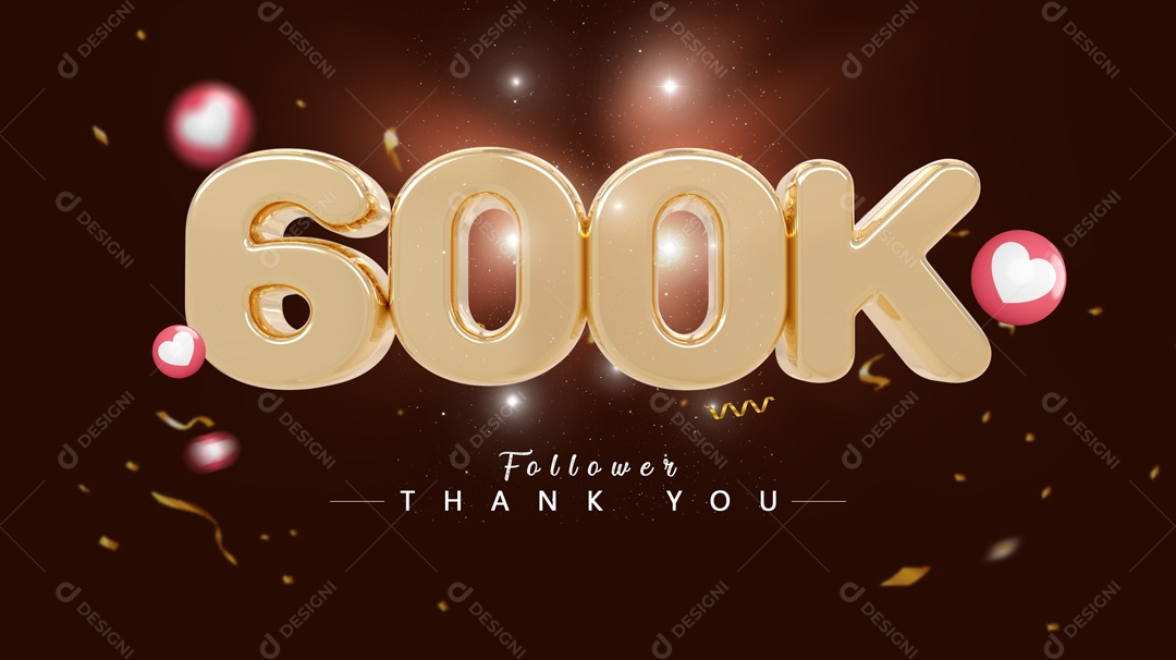 Elemento 3D Para Composições Número 600K Mil De Seguidores PSD