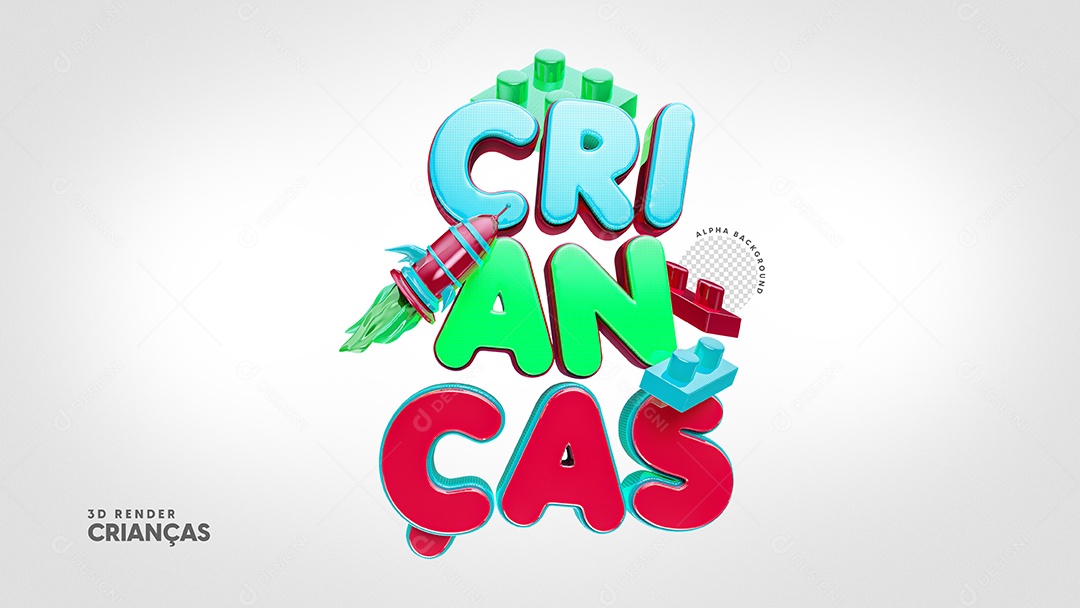 Dia das crianças Texto 3D Colorido para Composição PSD