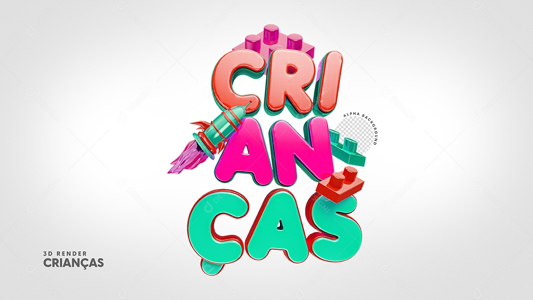 Dia das crianças Texto 3D Colorido para Composição PSD