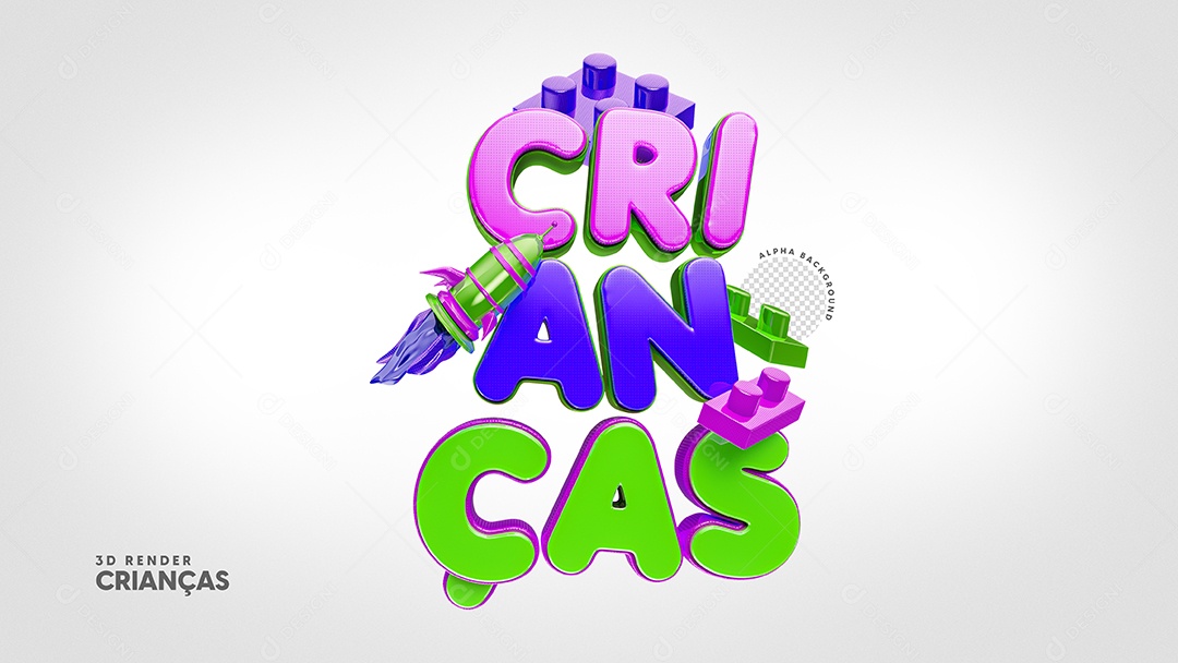 Dia das crianças Texto 3D Colorido para Composição PSD