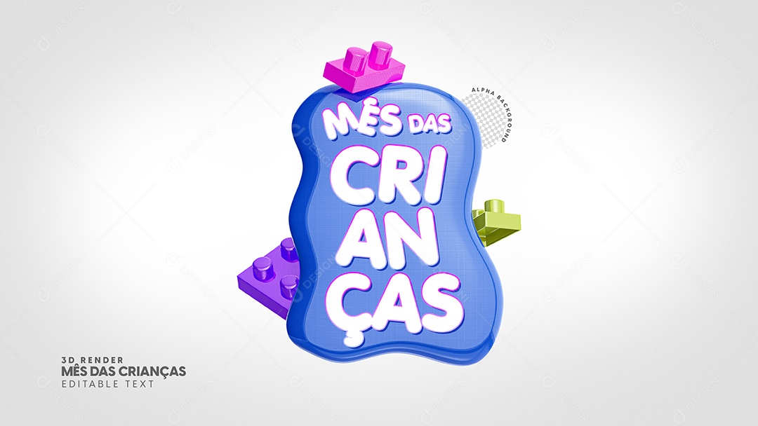 Mês das crianças Selo 3D azul para Composição PSD