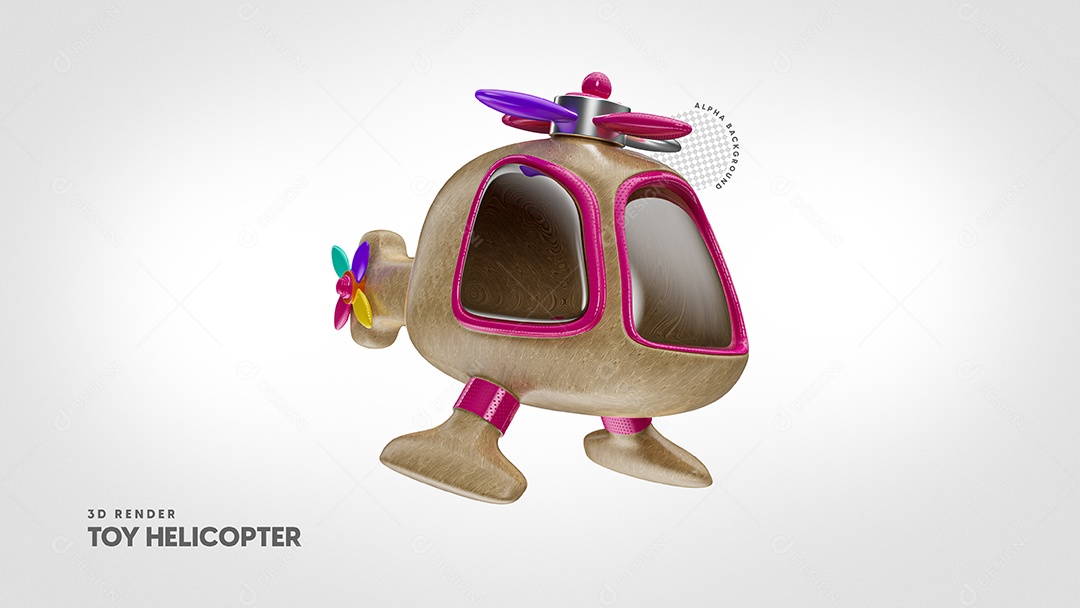 Helicóptero de brinquedo para o Dia Das Crianças Ilustração 3D para Composição PSD
