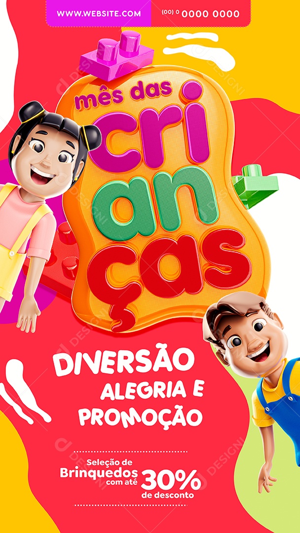 Story Mês das Das Crianças diversão alegria e promoção 30% Lojas Social Media PSD Editável
