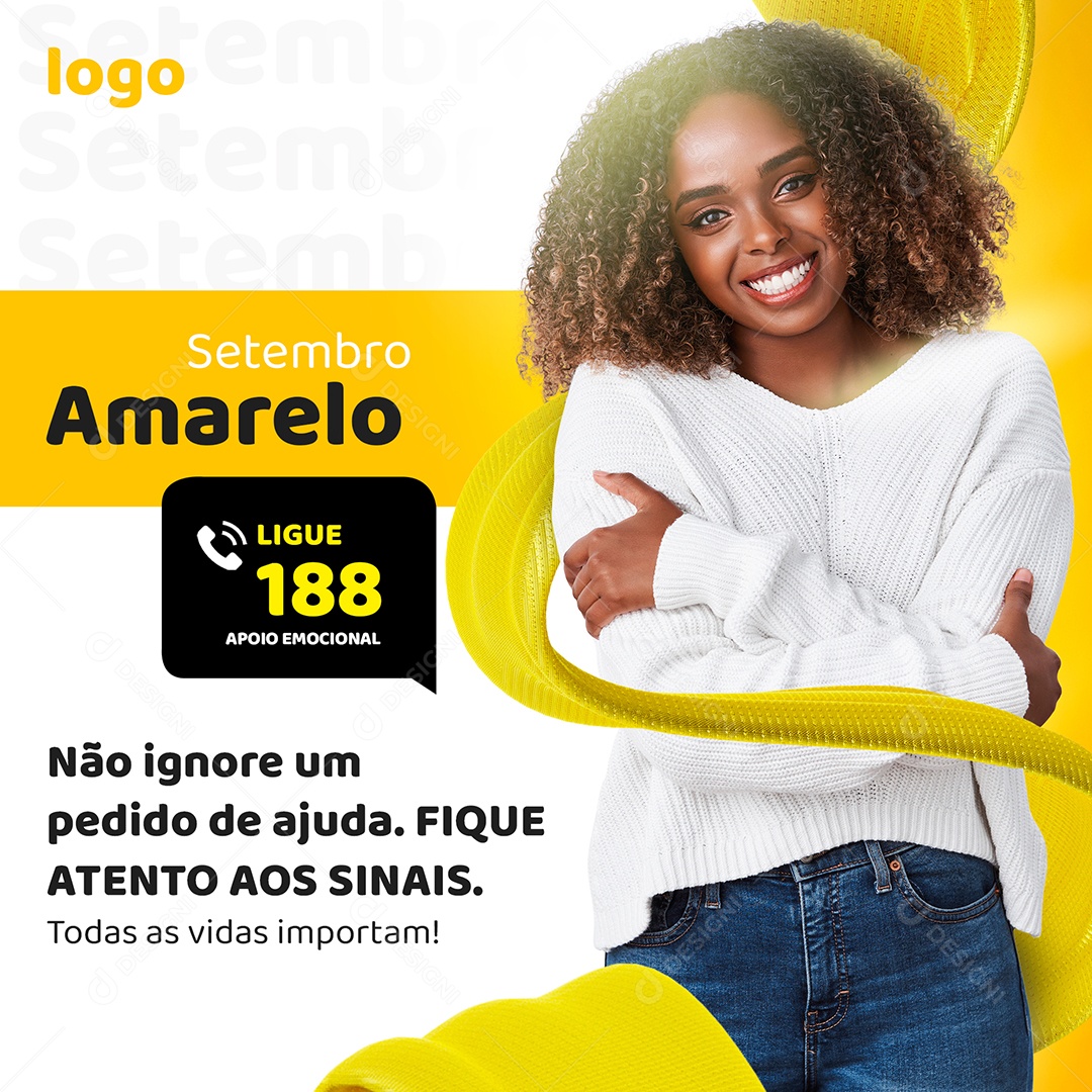 Não ignore um pedido de ajuda Setembro Amarelo Social Media PSD Editável