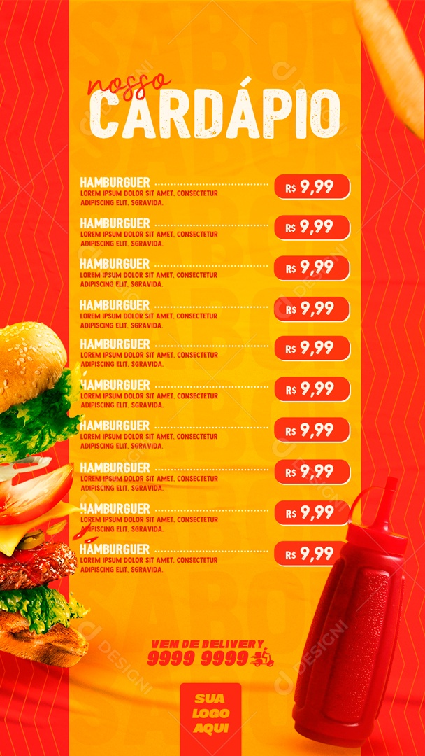 Nosso Cardápio De Hamburgueres Promoções Social Media PSD Editável