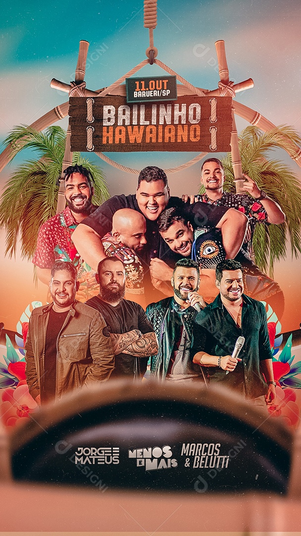 Story Bailinho Hawaiano Jorge e Mateus Menos é mais e Marcos e Belutti Flyers Social Media PSD Editável