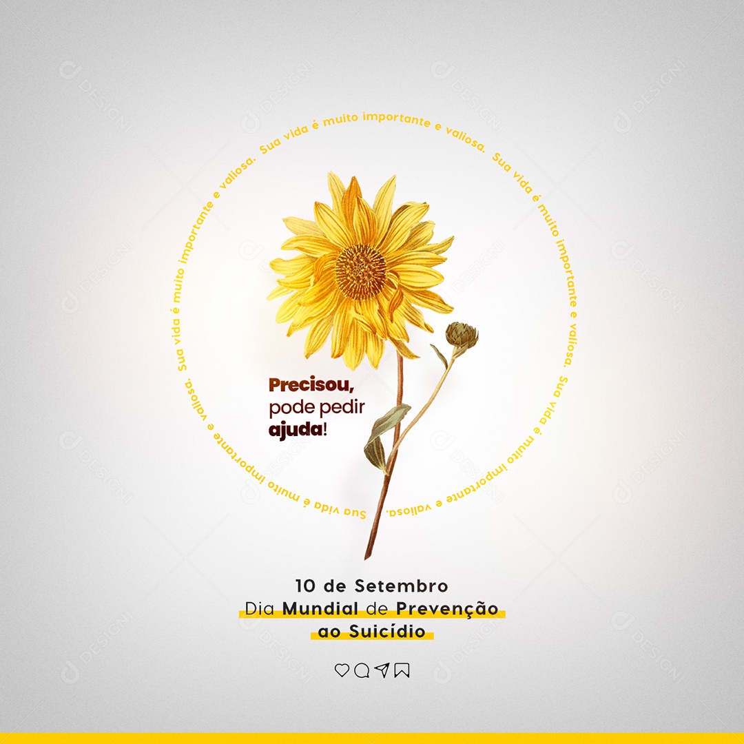 Precisou pode pedir ajudar Dia Mundial de Prevenção ao Suicídio Setembro Amarelo Social Media PSD Editável