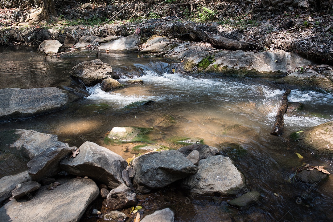 Cachoeira na natureza e fundo de pedra
