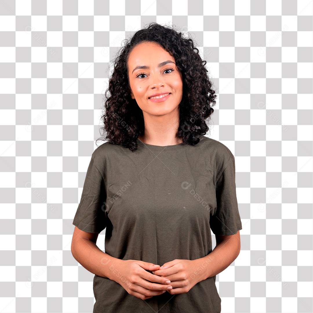 Mulher bonita de cabelos cacheado sorrindo PNG Transparente sem Fundo